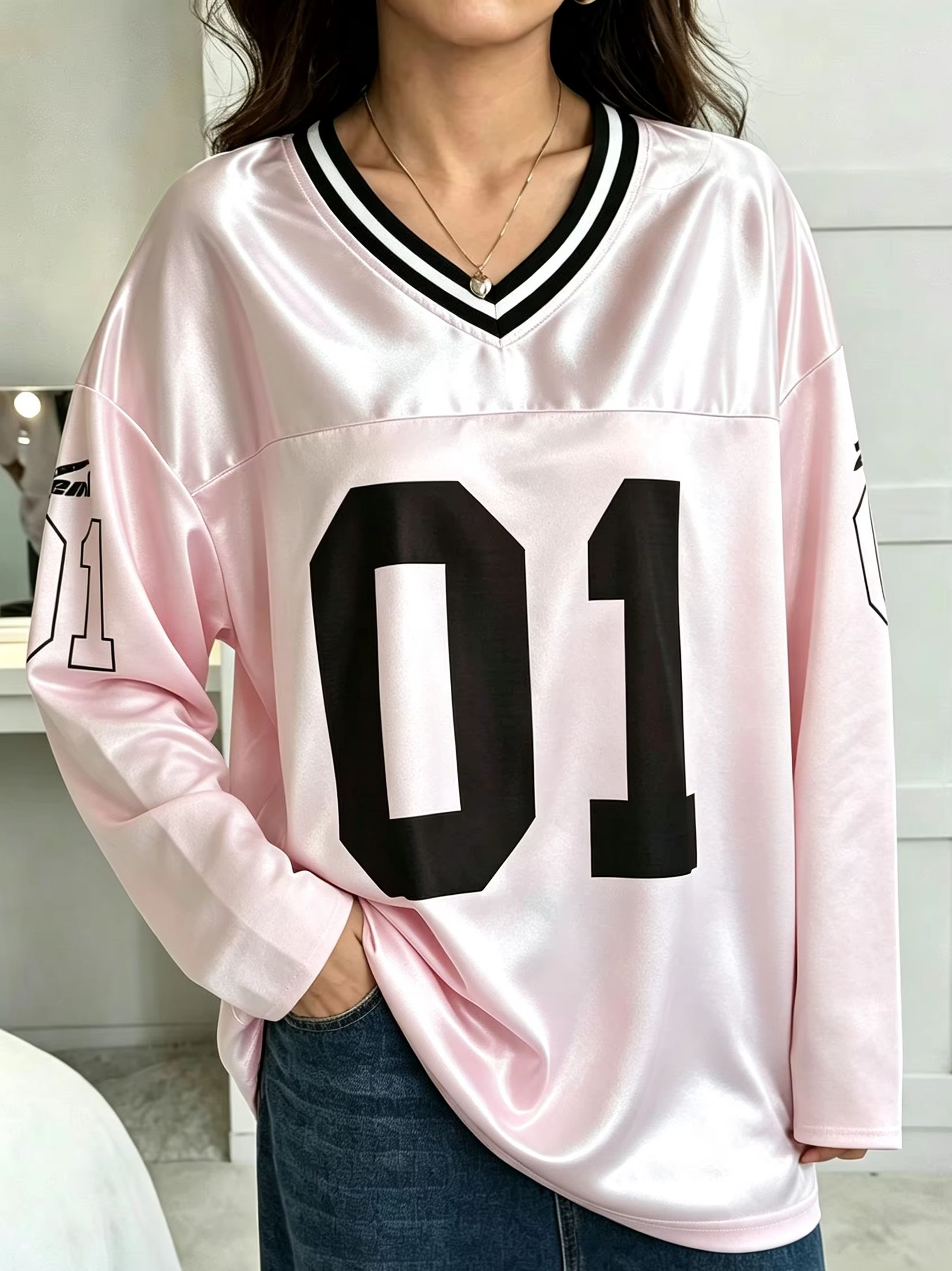 Street Fashion Women - メンズ・レディース ヴィンテージ 長袖 オーバーサイズ 01 ナンバープリント