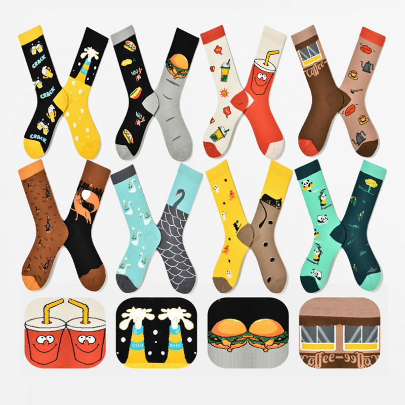 Fashion Street Cat - カラフルなハッピーソックス,楽しい,ハッピー,パンダ,スワン,キツネ,猫,マウス,ストリート,ヒップホップ,ハンバーガー,ビール,コーヒー,クリスマス