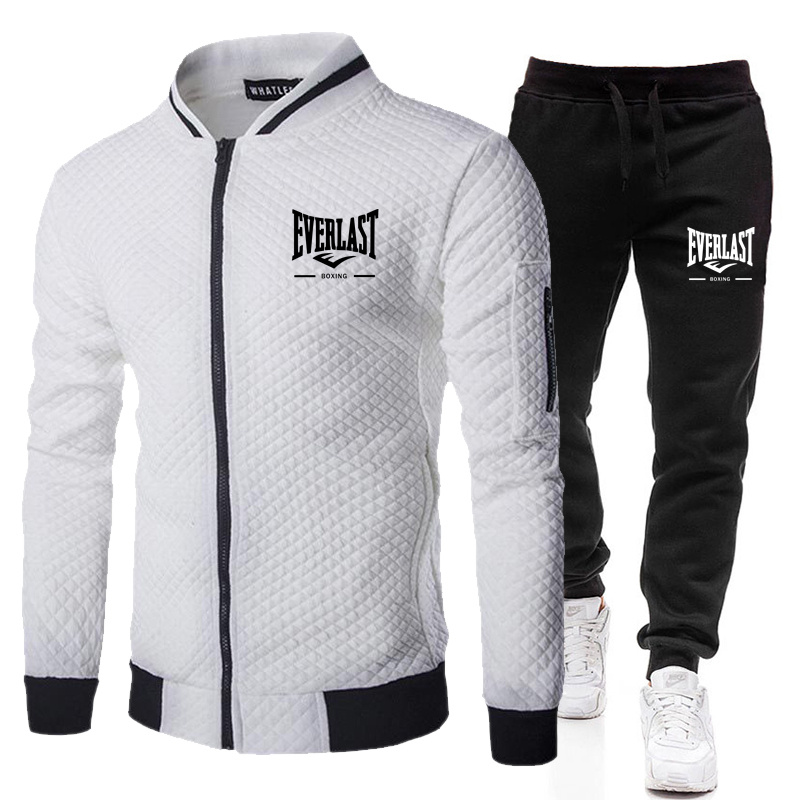 Street Fashion Men - EVERLAST BOXING 春秋メンズファッションストリートスタンドアップカラーセットジャケット、アウトドアカジュアルポケットジッパーメンズ野球セット