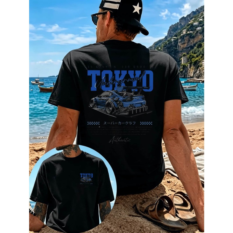 Street Fashion In Tokyo - 東京アンダーグラウンドレーシング改造車柄、レトロな日本のストリートスタイルメンズTシャツカジュアルファッションユニセックス