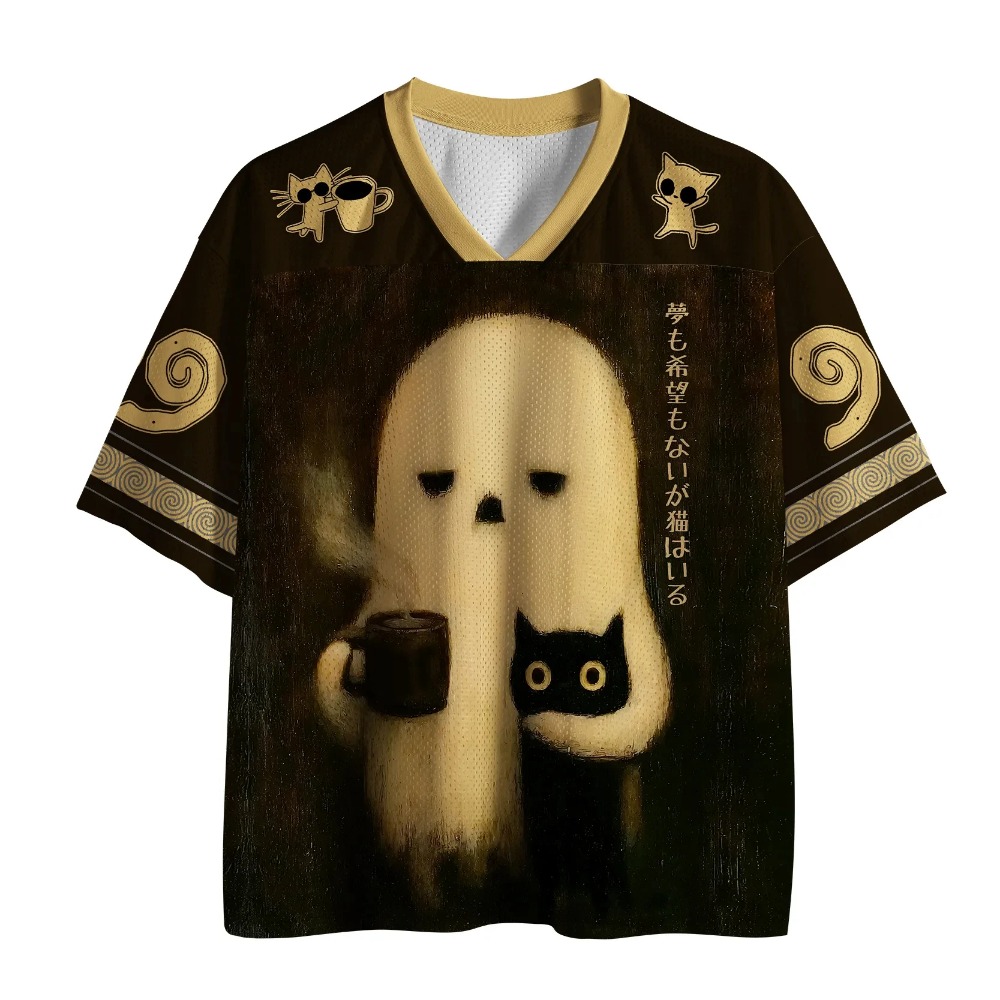 Fashion Street Cat - 夏のファッション 新しい日本のゴーストと猫 3Dプリント ルーズフィット ストリート 通気性