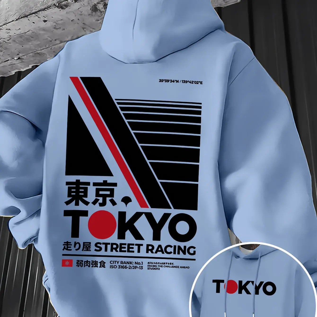 Street Fashion In Tokyo - レトロ JDM 東京レーシング両面プリントメンズパーカー漢字文字幾何学模様ストリートファッションカーガイ長袖トップス
