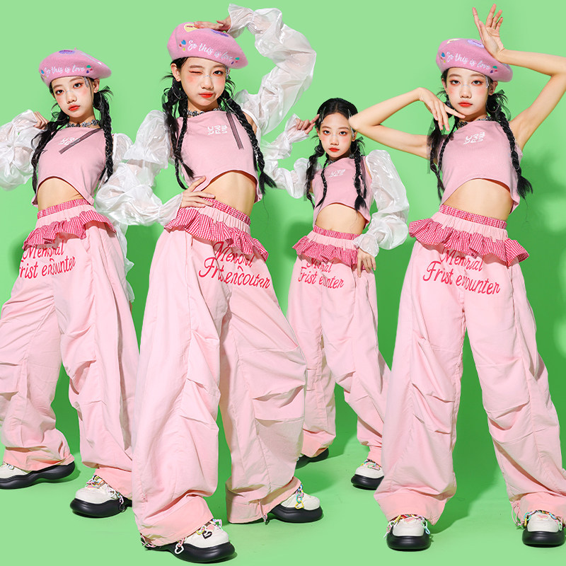 Street Fashion Kpop - ジャズダンスの服女の子のための Kpop 衣装ヒップホップパフォーマンスウェアピンクシャッフルパンツストリートダンスショーファッションスーツ