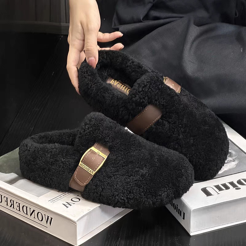 ファッションラムウールプラッシュスリッパ秋冬新作レディース暖 - Street Fashion Clothes のレビューと価格