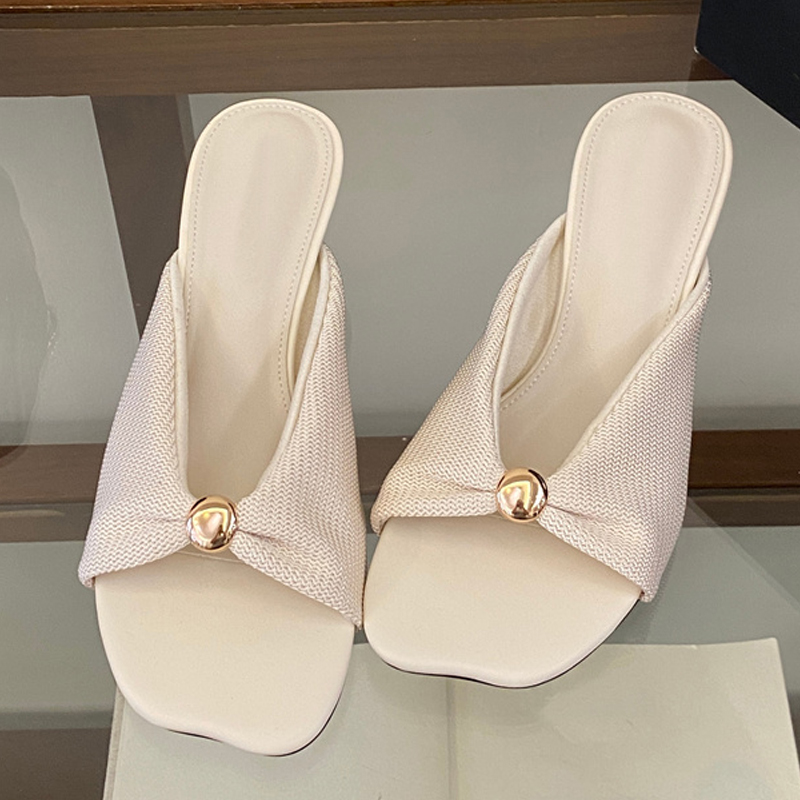 Liyke 夏スリッパ女性ファッション金属装飾スクエアトゥロ - Street Fashion Clothes のレビューと価格