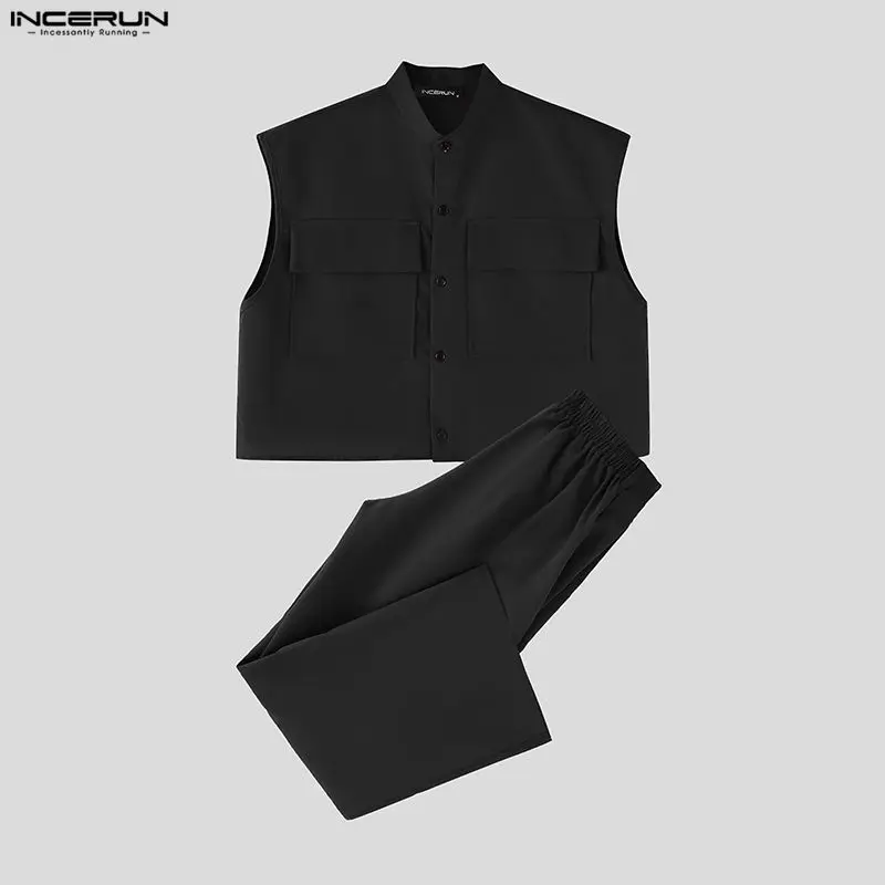 INCERUN 男性セット固体ノースリーブクロップトップスシ - Street Fashion Clothes のレビューと価格