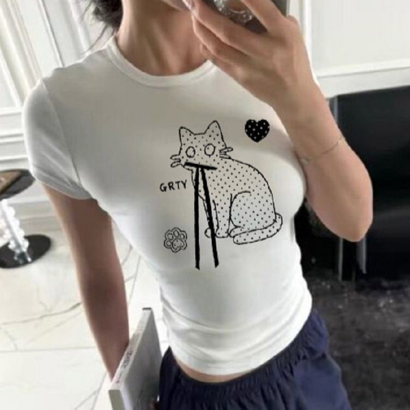 綿 100% Y2K スリムフィットクロップド T シャツ女 - Fashion Street Cat のレビューと価格