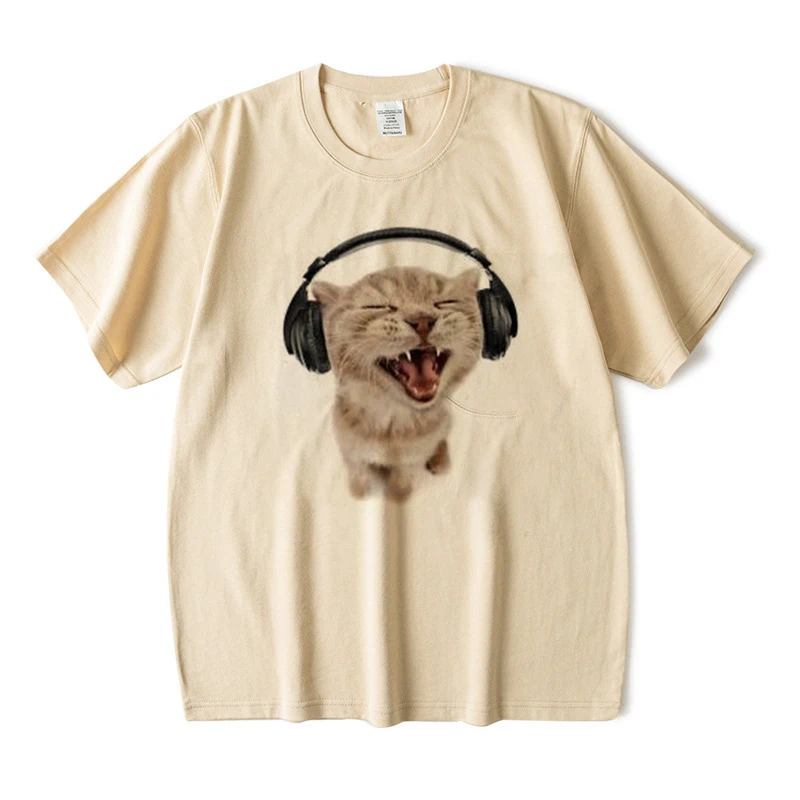 女性のかわいい猫プリント半袖 Tシャツ原宿ファッションカップ - Fashion Street Cat のレビューと価格