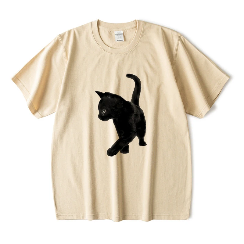 女性のかわいい猫プリント半袖 Tシャツ原宿ファッションカップ - Fashion Street Cat のレビューと価格