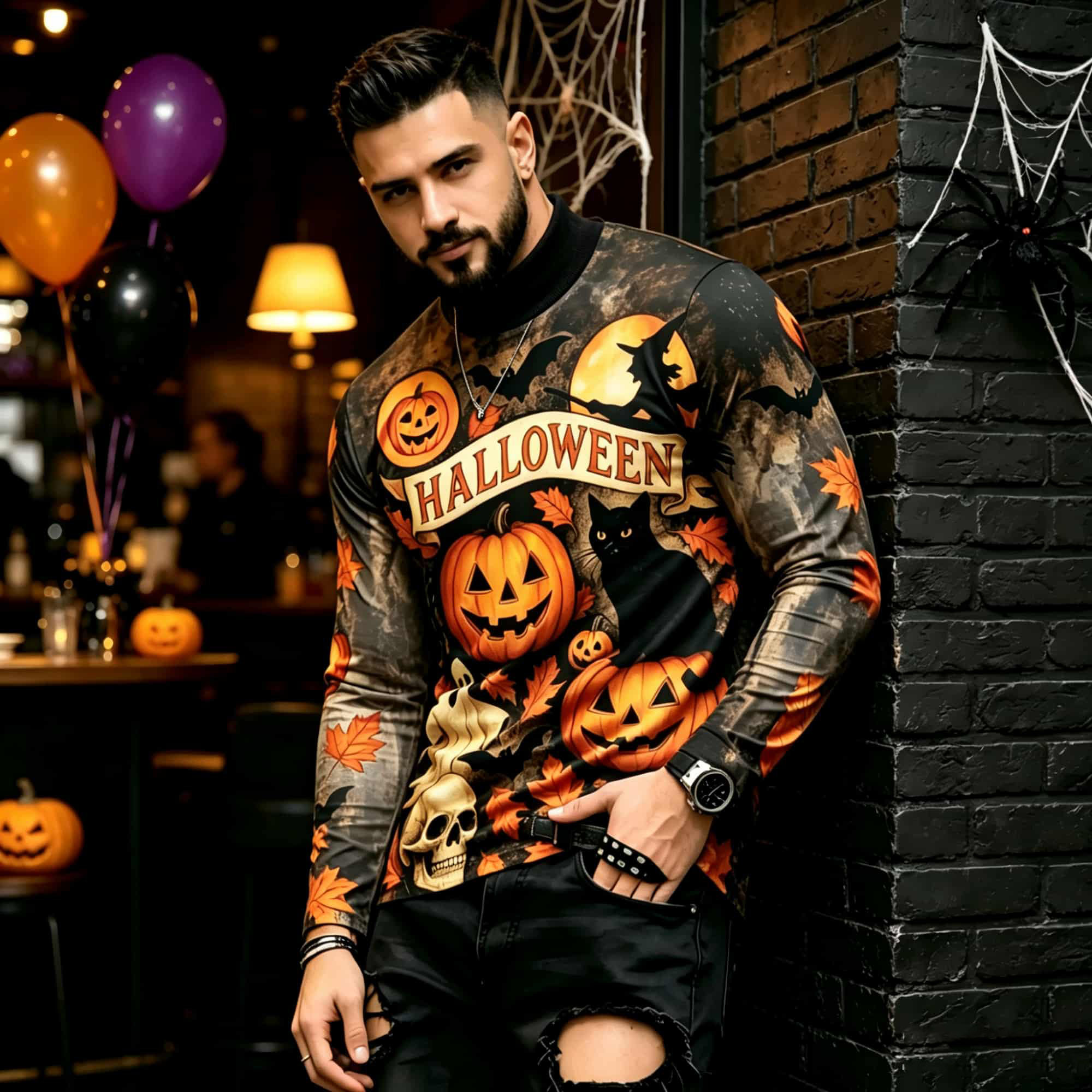 カジュアルファッションストリートスタイル ハロウィンプリント - Street Fashion Men のレビューと価格