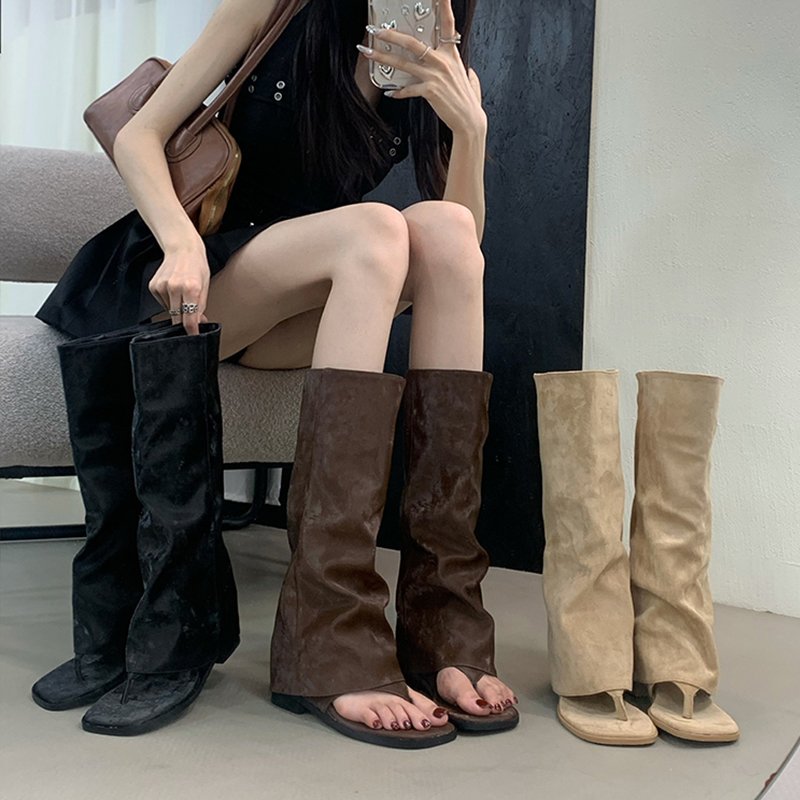 中空デザインの女性用ブーツ ベルベットカフ ミッドカーフ フ - Street Fashion In Korea のレビューと価格