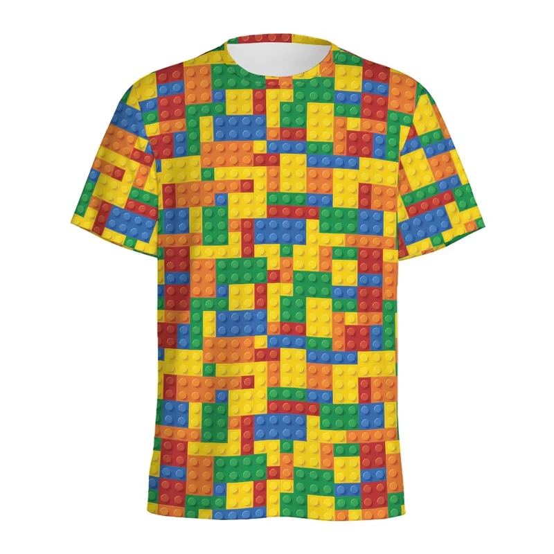 レトロビルディングブロック 3D プリント Tシャツ男性ジグ - Street Fashion Videos のレビューと価格