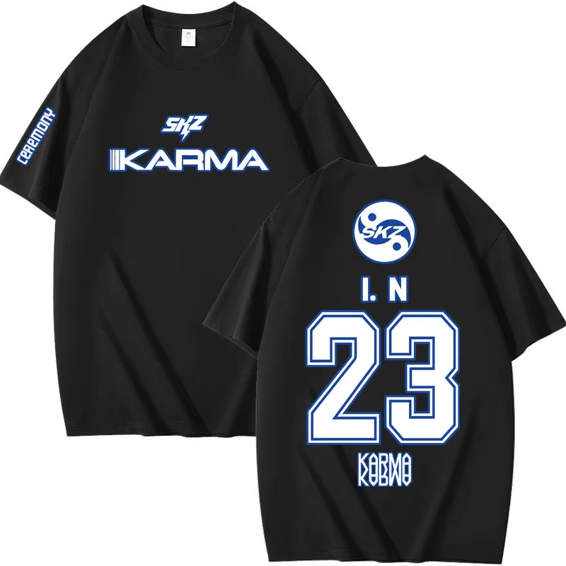 人気 Kpop KARMA 半袖 Tシャツ女性男性原宿トップ - Street Fashion Kpop のレビューと価格