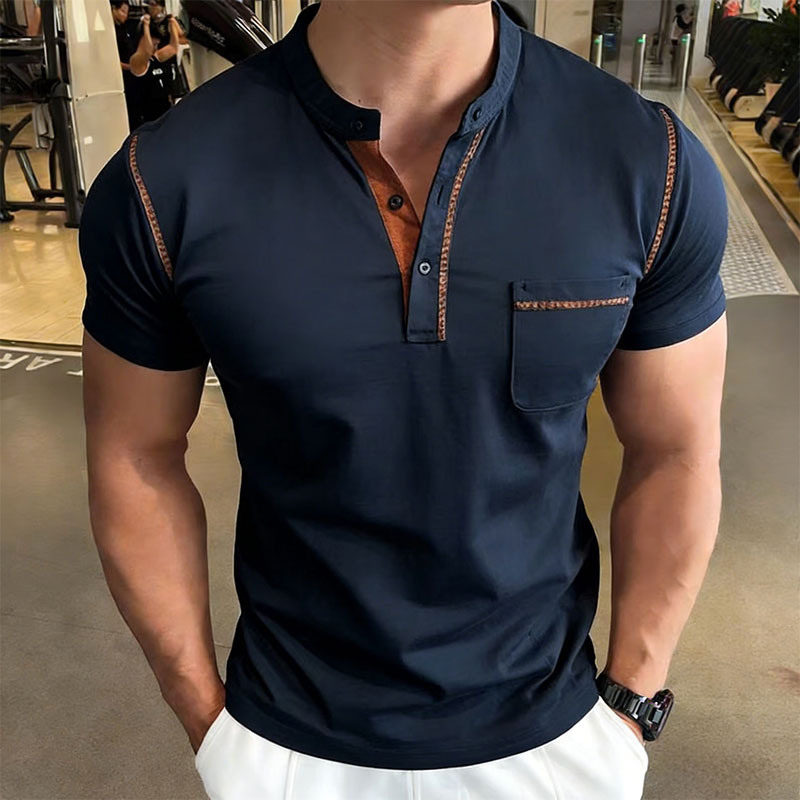 新しい夏のメンズヘンリーカラー半袖ゴルフポロシャツ個性ポケッ - Street Fashion Men のレビューと価格
